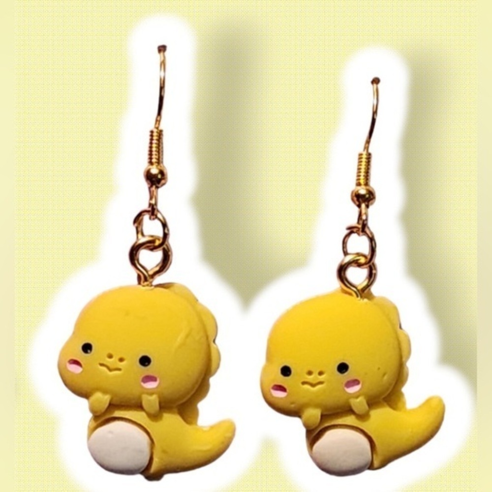 Handcrafted - Yellow Dinosaur earrings set - NWT - size one inch